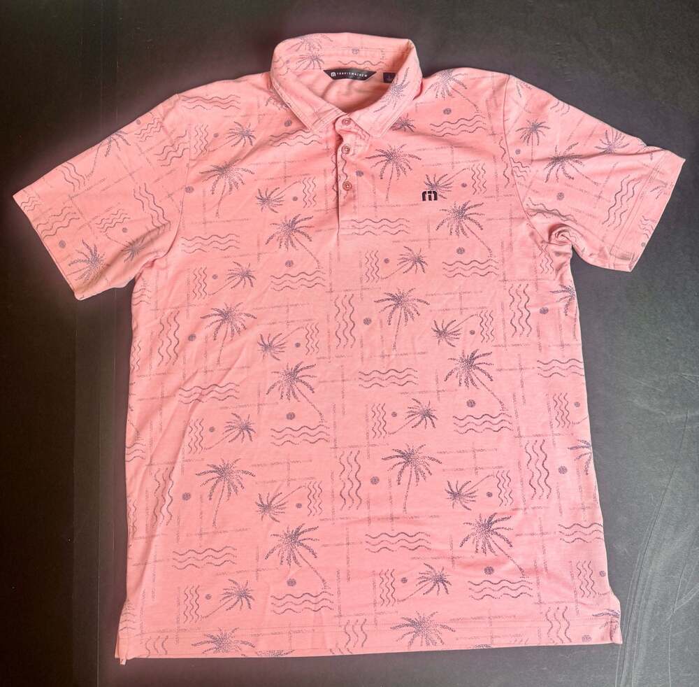 TravisMathew Coconut Palm Golf Polo Shirt in Heather Blush